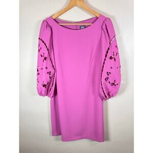 NWT Vince Camuto Womens Plus Size Shift Dress Balloon Sleeve Eyelet 14 Pink